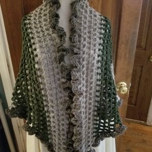 Spectacular handmade crocheted shawl gray green